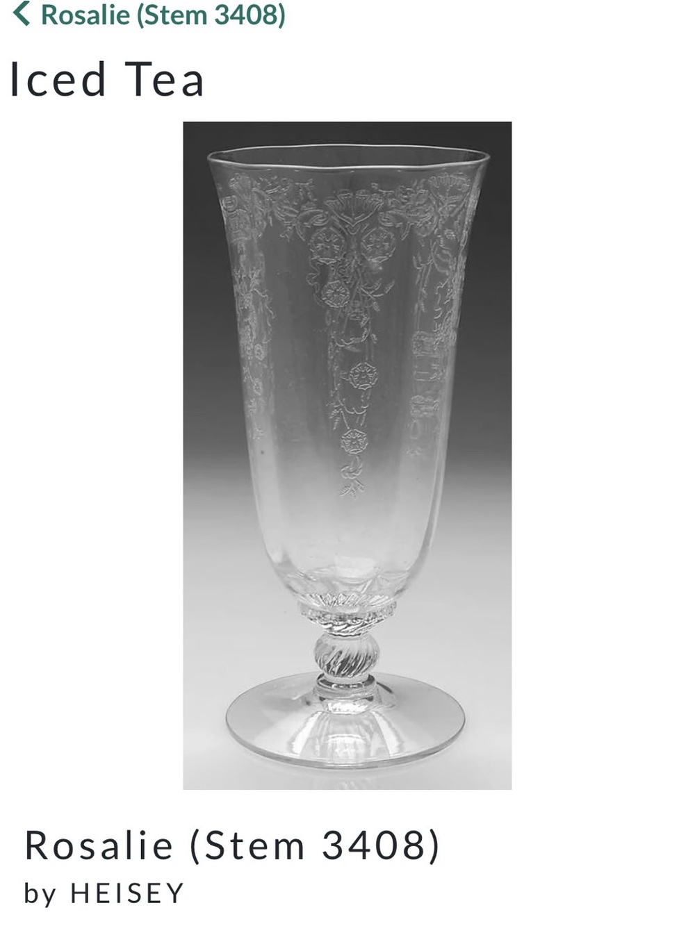 Heisey Rosalie Etched Iced Tea Glass - Clear